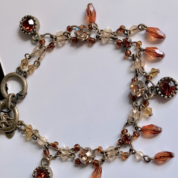 🧡Genuine Crystal Antique Gold Tone Adjustable Beaded Dangle Toggle Bracelet - Picture 4 of 10